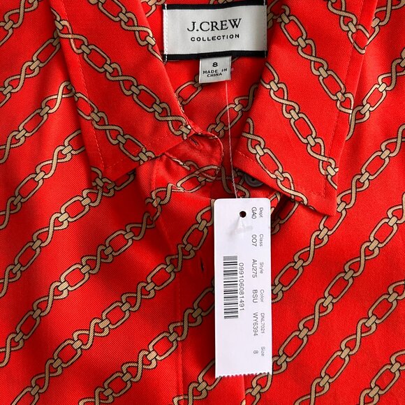 J Crew Collection Red Gold Silk Blouse/Top Gold Chain Link Print NWT size 8 - Picture 5 of 9